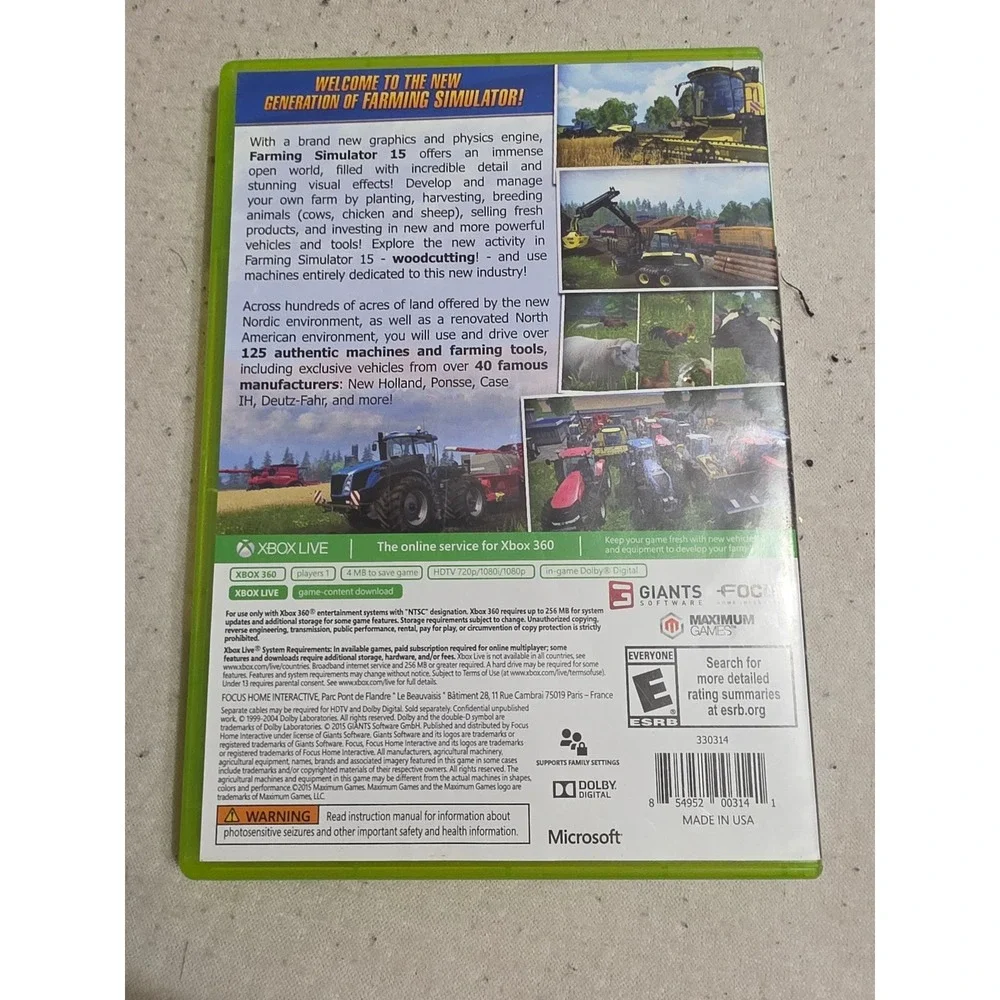 Farming Simulator 15 Xbox‎ 360 Video Game CIB Giants Software Focus Home NTSC
